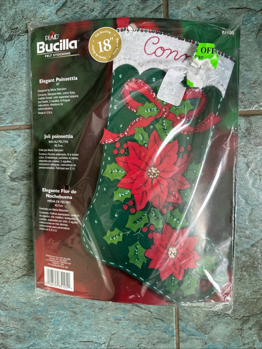 Bucilla Felt Stocking ELEGANT POINTSETTIA Kit 85105 Applique Bead Flower New 18"